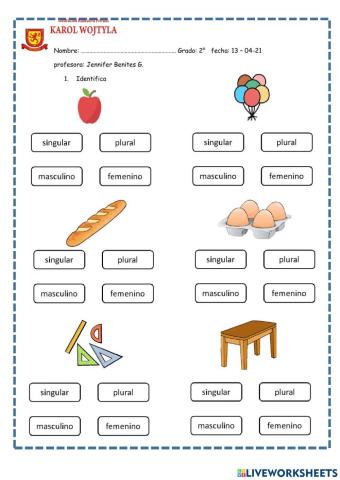 Género y Numero del sustantivo