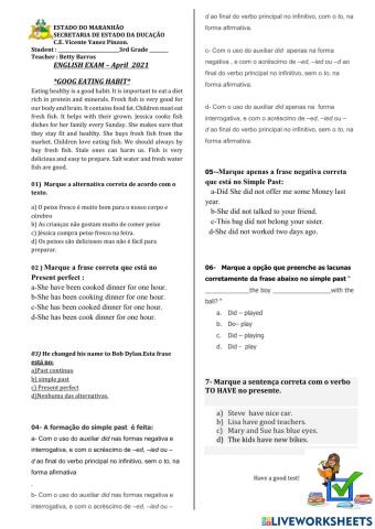 Avaliação (irregular verbs and simple past)