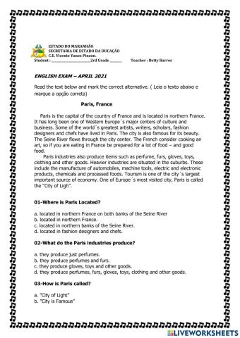 Avaliação de Língua Inglesa