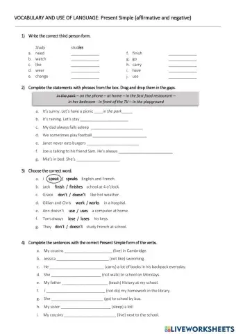 Use of language: Present Simple