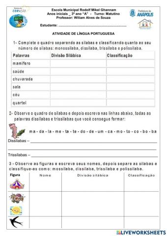 Separaçao silábica e classificação