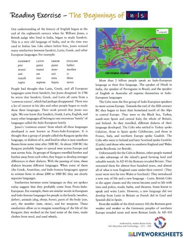 Reading Ex. - The Beginnings of English (Type A)