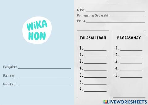 Wikahon Answer Sheet - 7-5 - Ang Bahaghari
