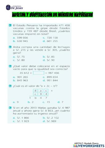 Adición y  sustracción de números naturales