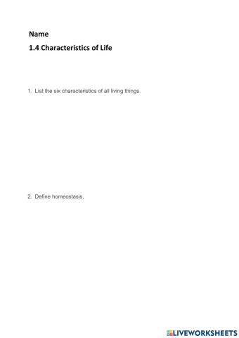 1.4 Characteristics of Life