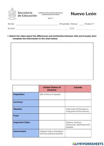 March Quiz - 5th Grade - Comparing Countries