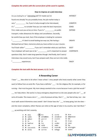 Careers: use of English tasks