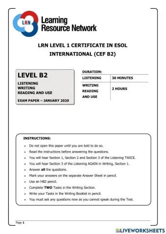 LRN B2 JANUARY 2020 TEST