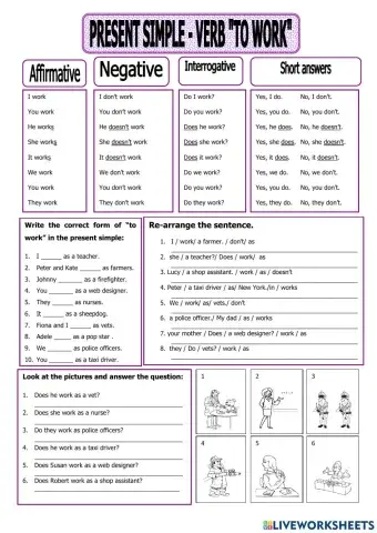 Present simple verb TO WORK