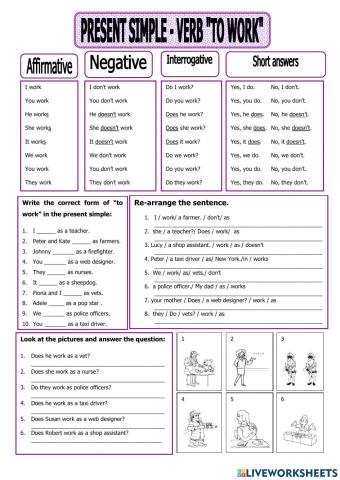 Present simple verb TO WORK