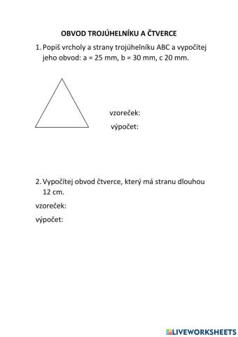 Obvod trojúhelníku a čtverce