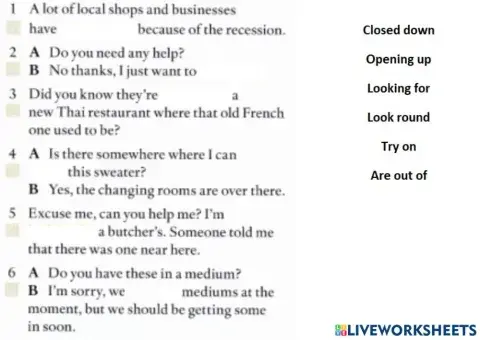 Shopping. Phrasal verbs