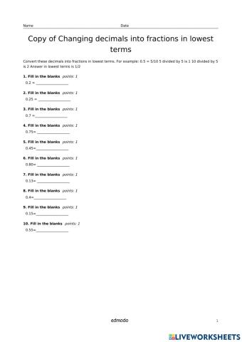 Converting Decimals into fractions in lowest terms