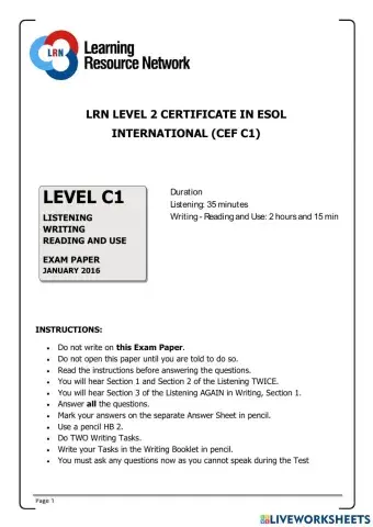 LRN  C1 JANUARY 2016 TEST