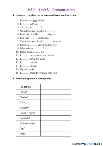 H5PI Unit 5 - pronunciation