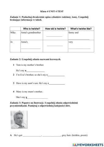 Klasa 4 UNIT 4 TEST
