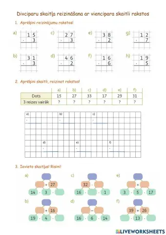 Divciparu skaitļa reizināšana ar viencipara skaitli rakstos