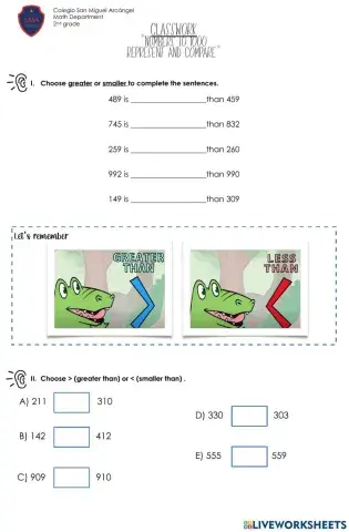 CW Represent and compare numbers to 1000