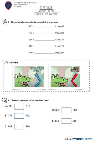 CW Represent and compare numbers to 1000