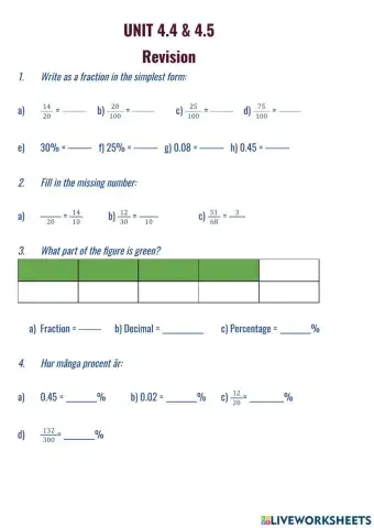 Converting and simplifying -Fractions, percentages and decimals
