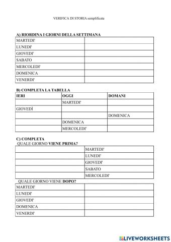 Verifica sui giorni della settimana