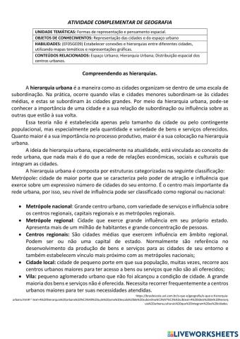Atividade complementar - Hierarquia urbana