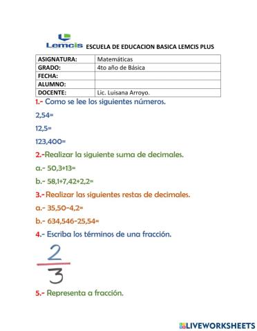 Evaluación 4to matematicas