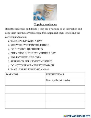 Copying warning and instructions