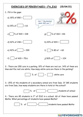 Exercises of Percentages 2