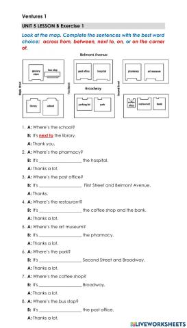 Where's the school? - Preposition Practice