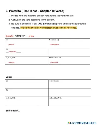 Regular and Irregular Preterite Verb Charts