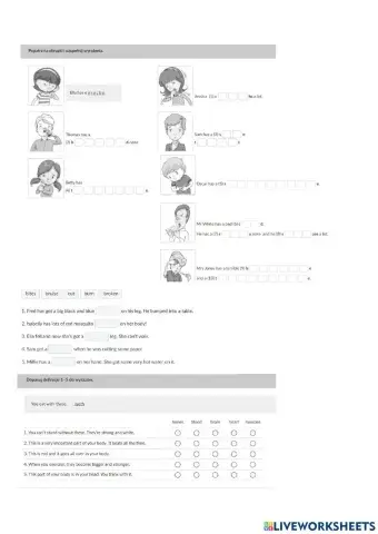 Health problems. kartkówka kl.6