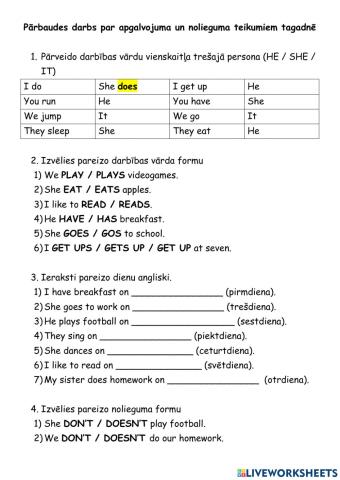 Pārbaudes darbs par apgalvojuma un nolieguma teikumiem tagadnē