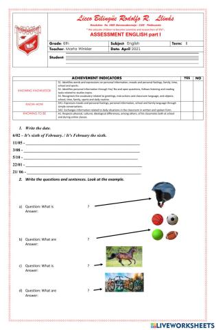 English Assessment 6 part 1