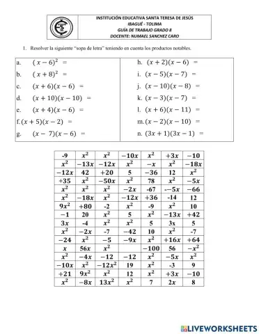 Productos notables de cuadrados