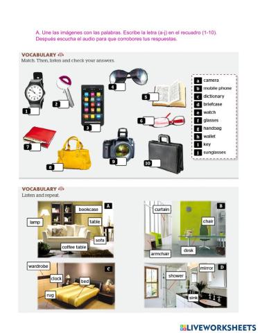Vocabulary personal belongings and furniture