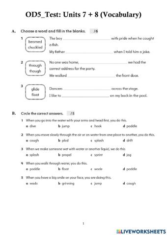 OD 5 - Test:Units 7+8 (Vocabulary)