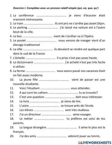 Les pronoms relatifs simples : qui, que-qu', où