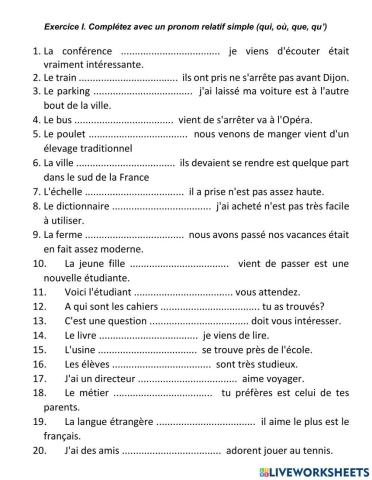 Les pronoms relatifs simples : qui, que-qu', où