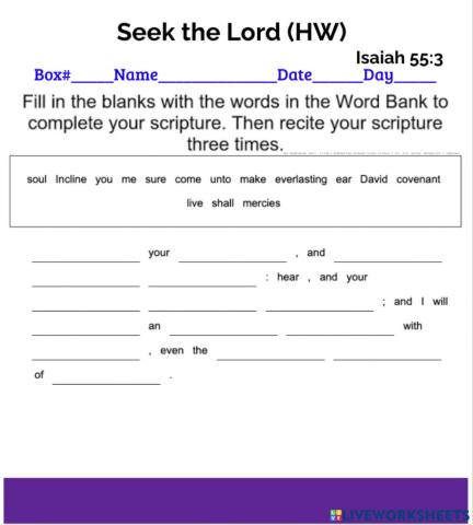 Seek the Lord HW