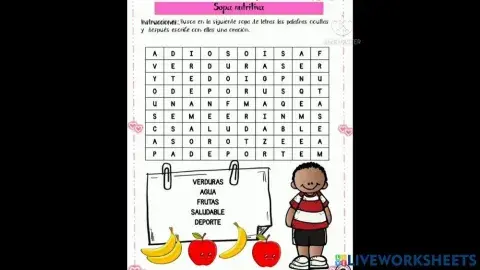 Sopa de letras vida saludable