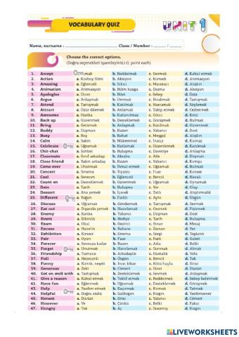 8 1.üni̇te friendship Activity 6 Test