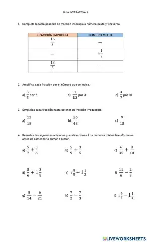 Adición y sustracciones fracciones
