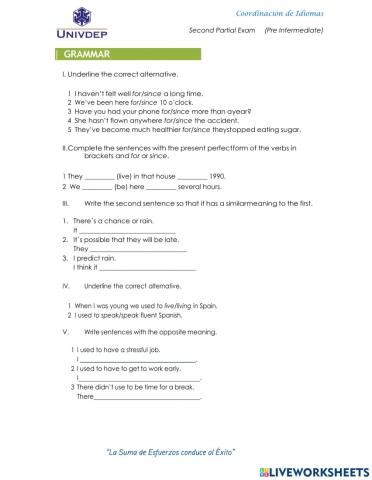 Second Partial Pre Intermediate Exam