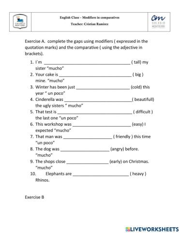 Modifiers comparative adjectives
