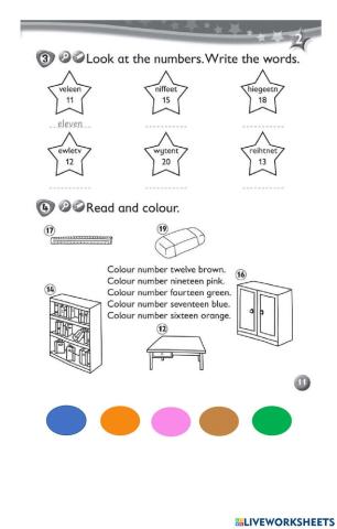 Numbers 11-20 and colours