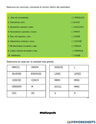 Numeración romana y egipcia