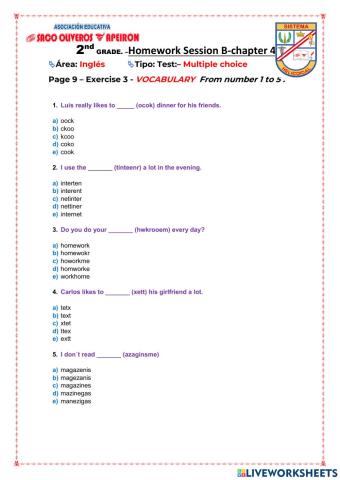 2nd GRADE. –Homework Session B-chapter 4