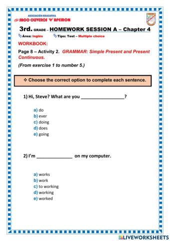 3rd. GRADE – HOMEWORK SESSION A – Chapter 4