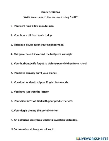 Future simple will quick decisions